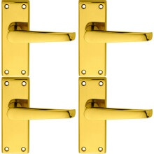 4x PAIR Straight Handle on Short Latch Backplate 118 x 42mm Polished Brass