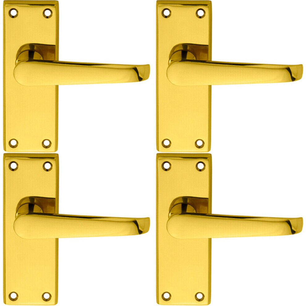 Loops 4X Pair Straight Handle On Short Latch Backplate 118 X 42Mm Polished Brass