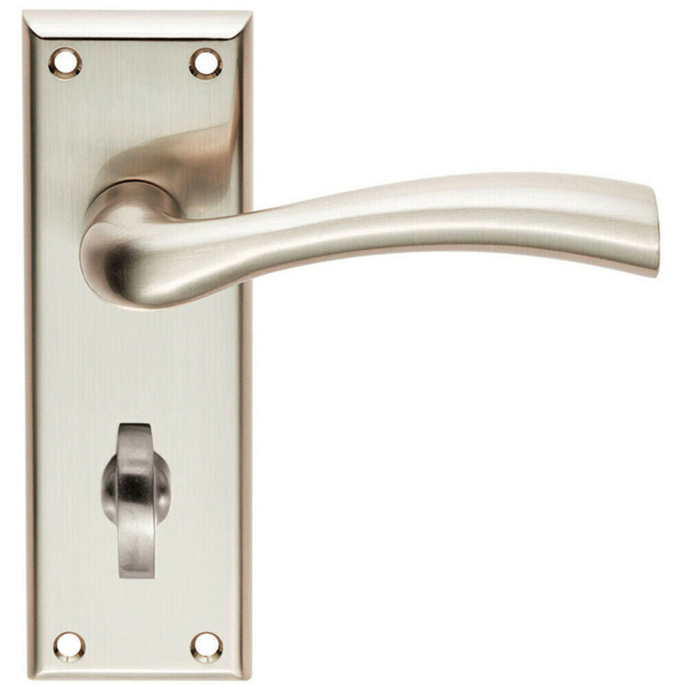 Chunky Curved Tapered Handle On Bathroom Backplate 150 X 50Mm Satin Nickel 5056492575439