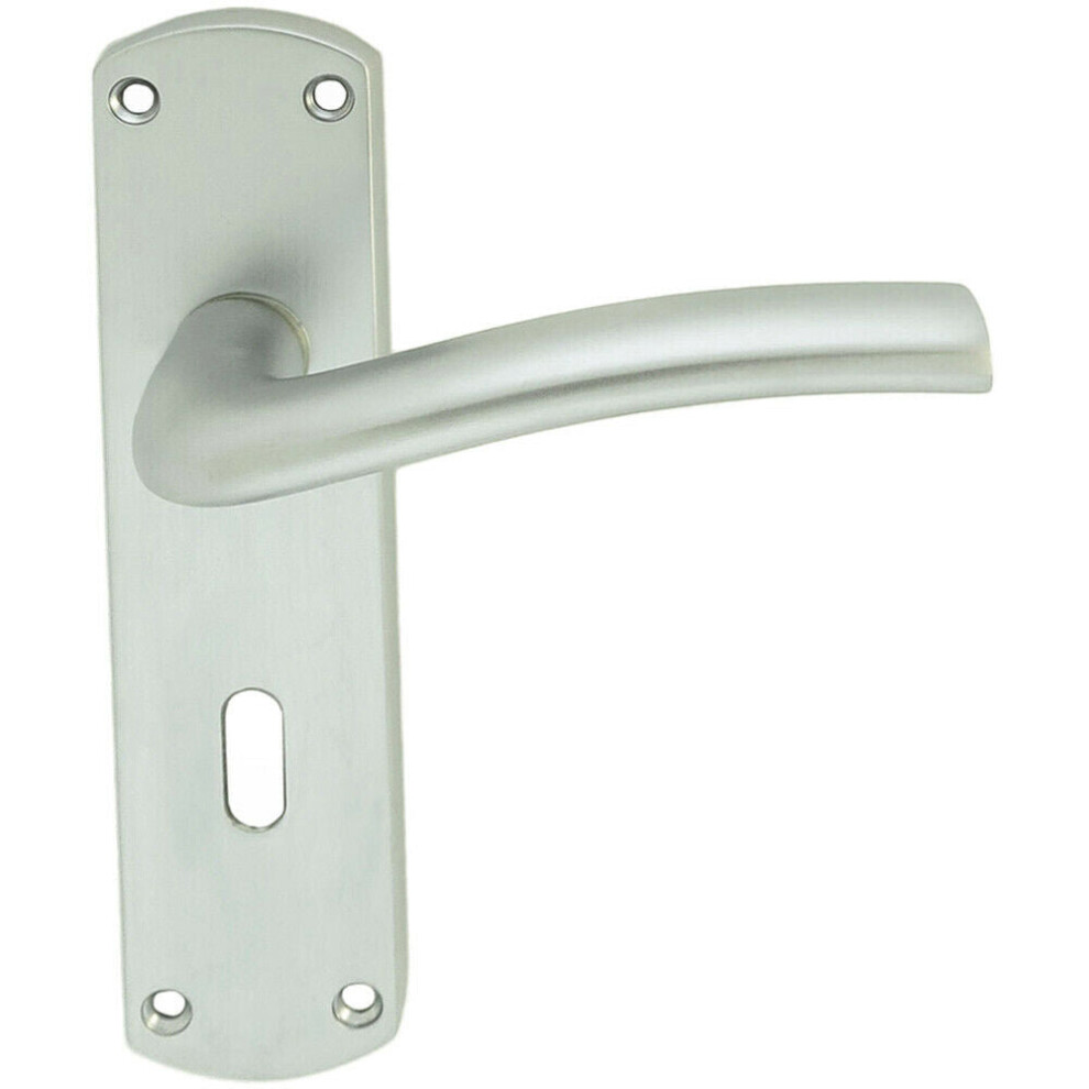 PAIR Rounded Curved Bar Handle on Lock Backplate 170 x 42mm Satin Chrome