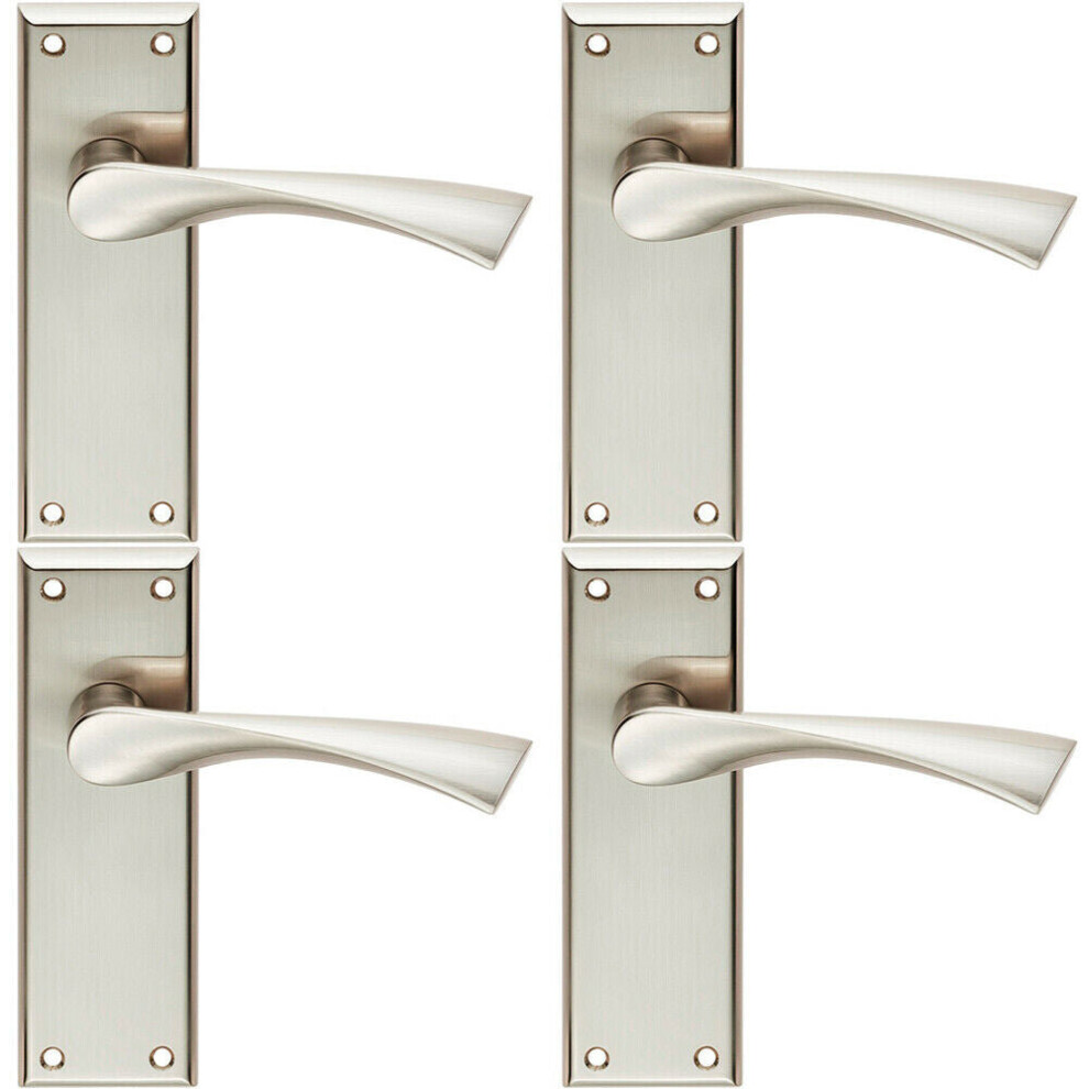 4X Pair Angular Lever On Latch Backplate Door Handle 150 X 50Mm Satin Nickel 5056524206218