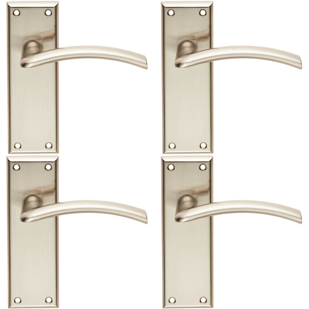 4x PAIR Arched Lever on Latch Backplate Door Handle 150 x 50mm Satin Nickel