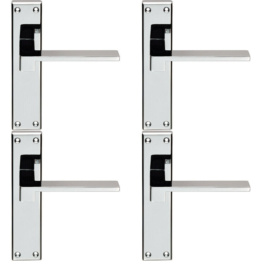 4x PAIR Flat Straight Lever on Latch Backplate Handle 180 x 40mm Polished Chrome