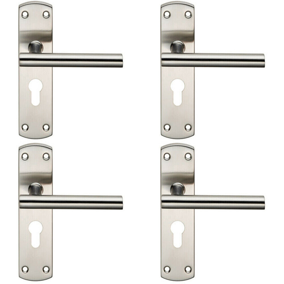 4X Mitred T Bar Lever Door Handle On Euro Lock Backplate 172 X 44Mm Satin Steel 5056524205983