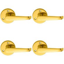 4x PAIR Victorian Straight Shaped Lever on 59mm Round Rose Polished Brass Handle