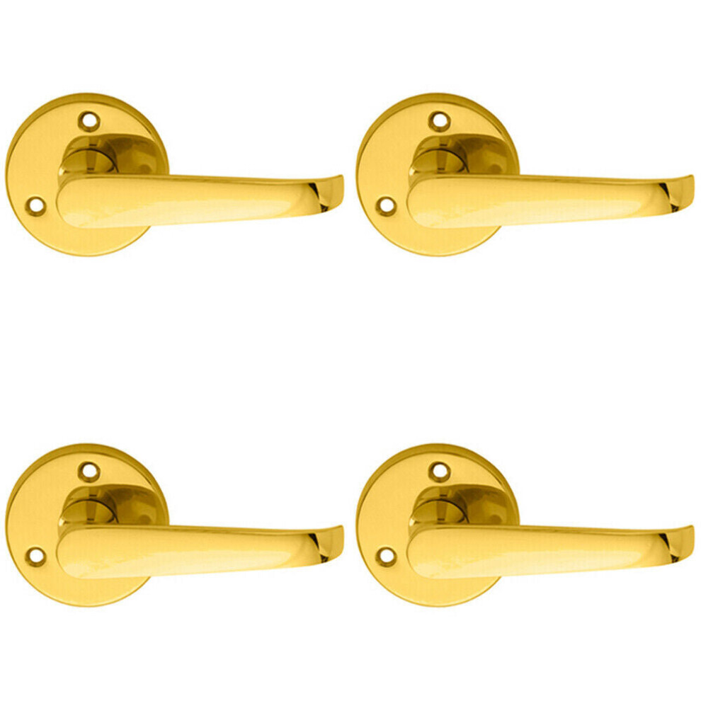 4X Pair Victorian Straight Shaped Lever On 59Mm Round Rose Polished Brass Handle