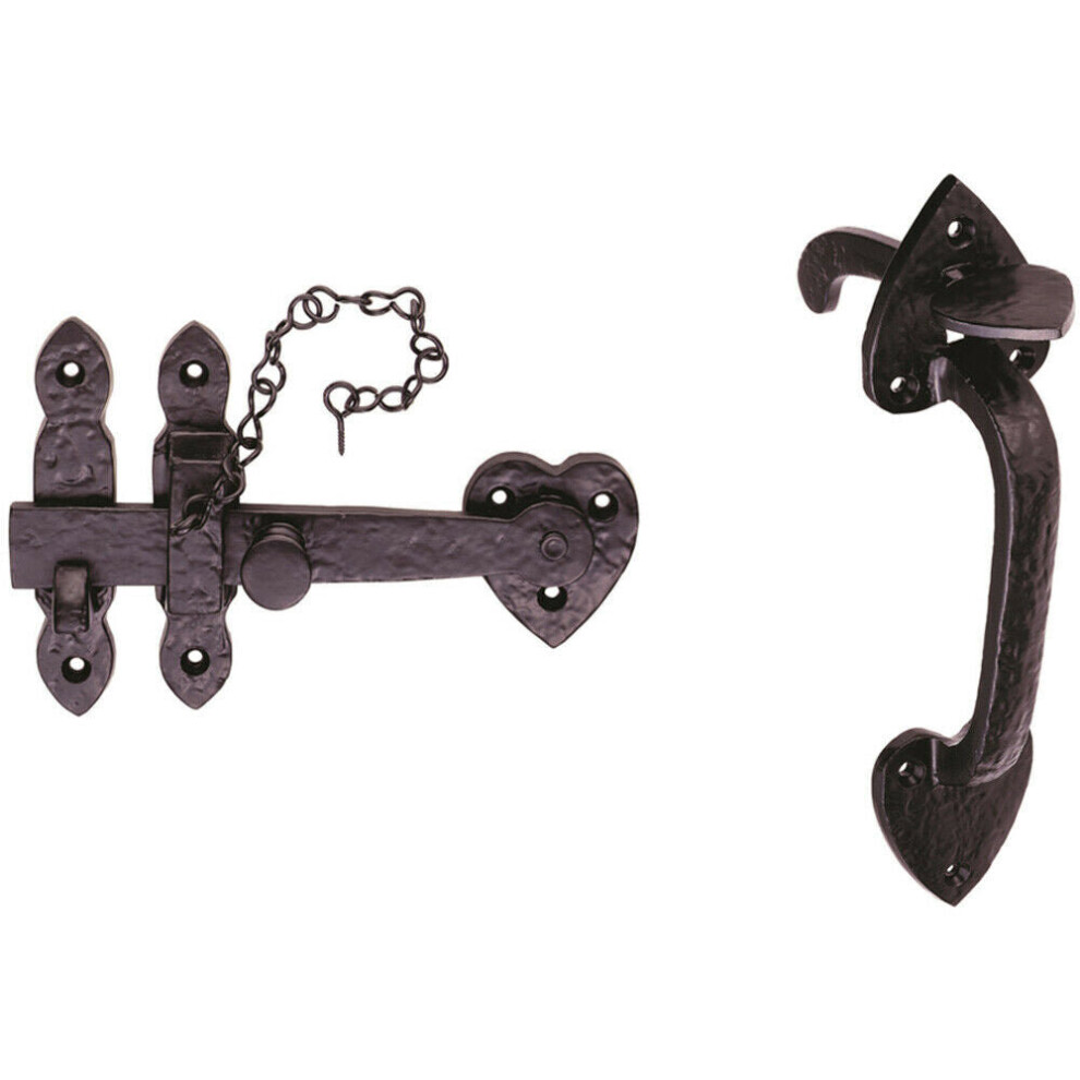 Ornate Thumb Latch Door Handle Set for Outdoor Gates Black Antique Finish