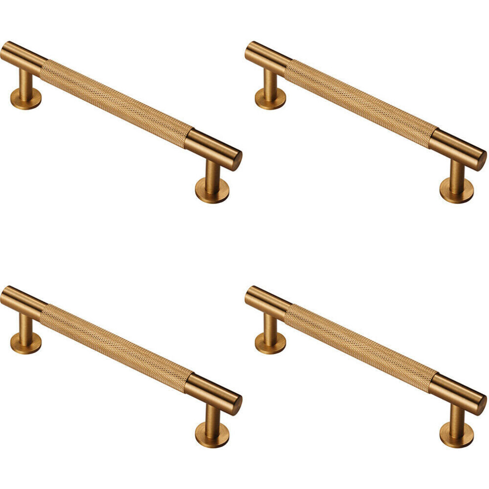 4X Knurled Bar Door Pull Handle 158 X 13Mm 128Mm Fixing Centres Satin Brass