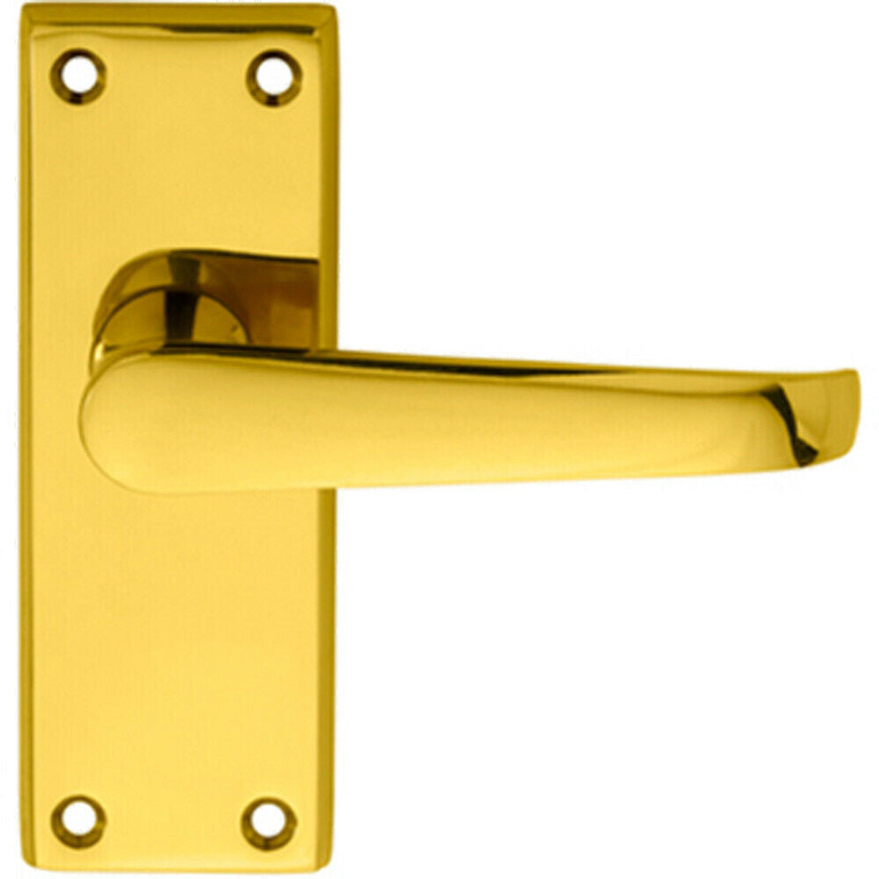 PAIR Straight Handle on Short Latch Backplate 118 x 42mm Polished Brass