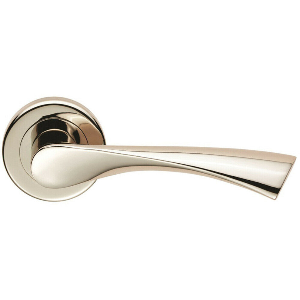Loops Pair Angular Twisted Handle On Round Rose Concealed Fix Polished Nickel