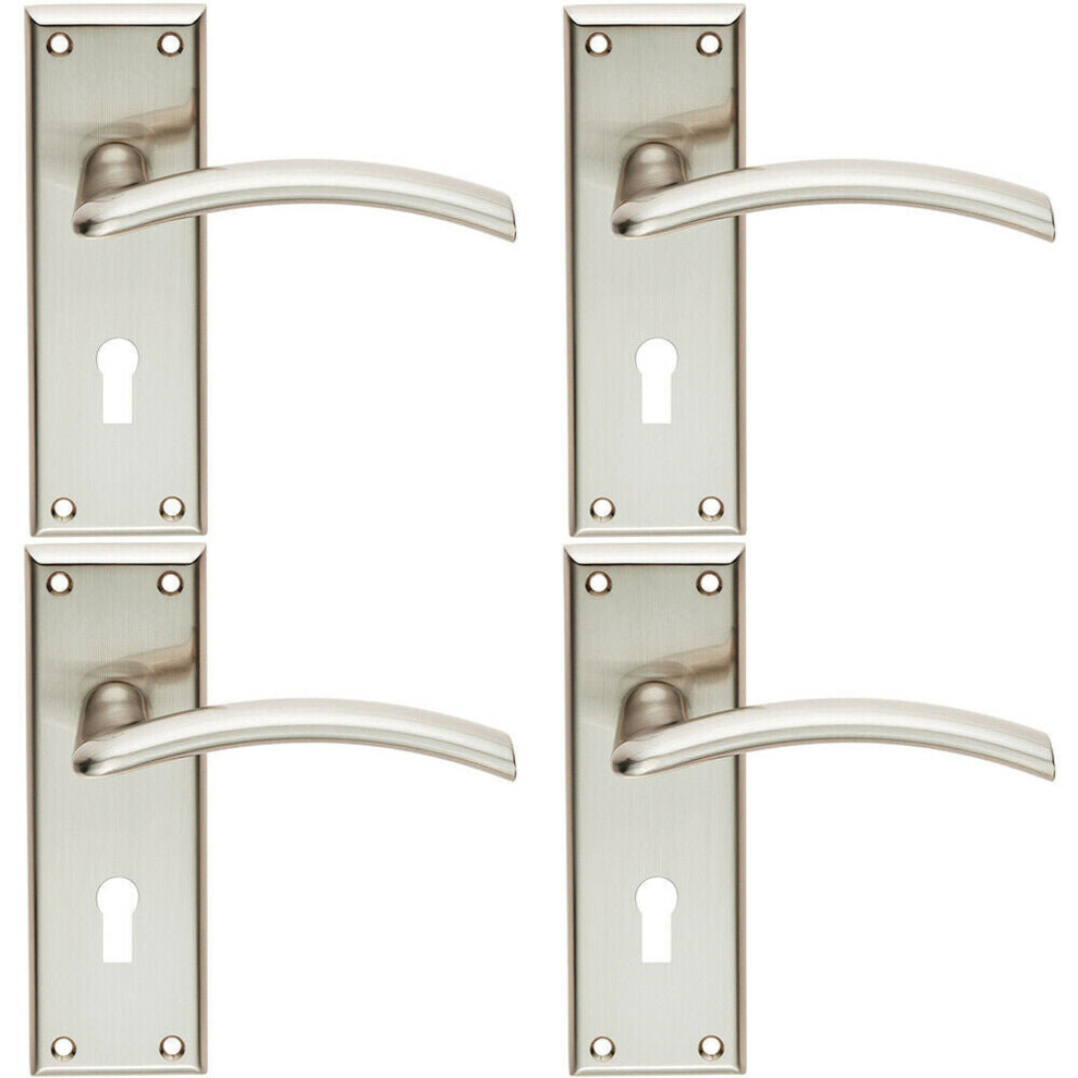 4x PAIR Arched Lever on Lock Backplate Door Handle 150 x 50mm Satin Nickel