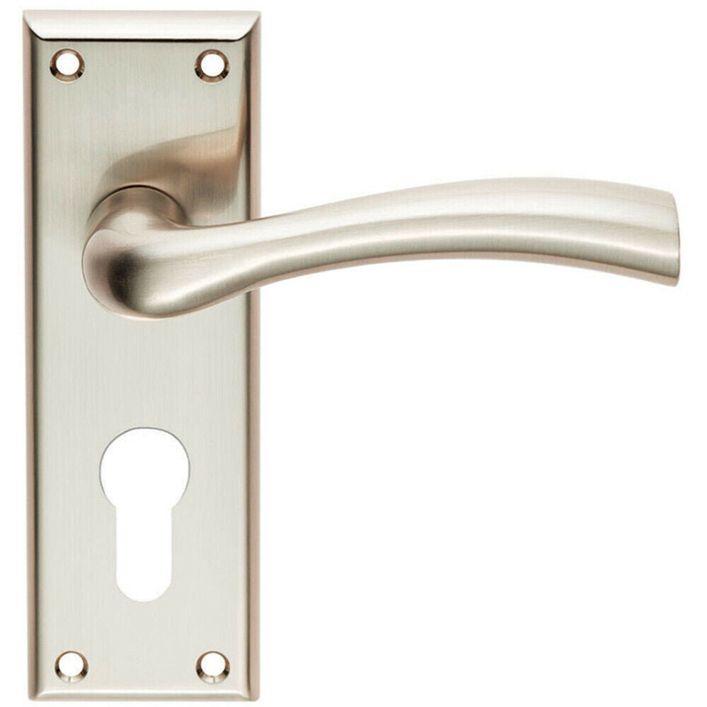 Loops Chunky Curved Tapered Handle On Euro Lock Backplate 150 X 50Mm Satin Nickel