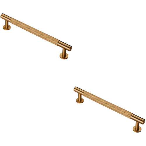 Loops 2x Knurled Bar Door Pull Handle 190 x 13mm 160mm Fixing Centres Satin Brass