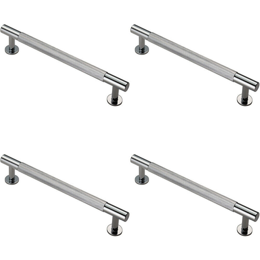 4x Knurled Bar Door Pull Handle 190 x 13mm 160mm Fixing Centres Chrome