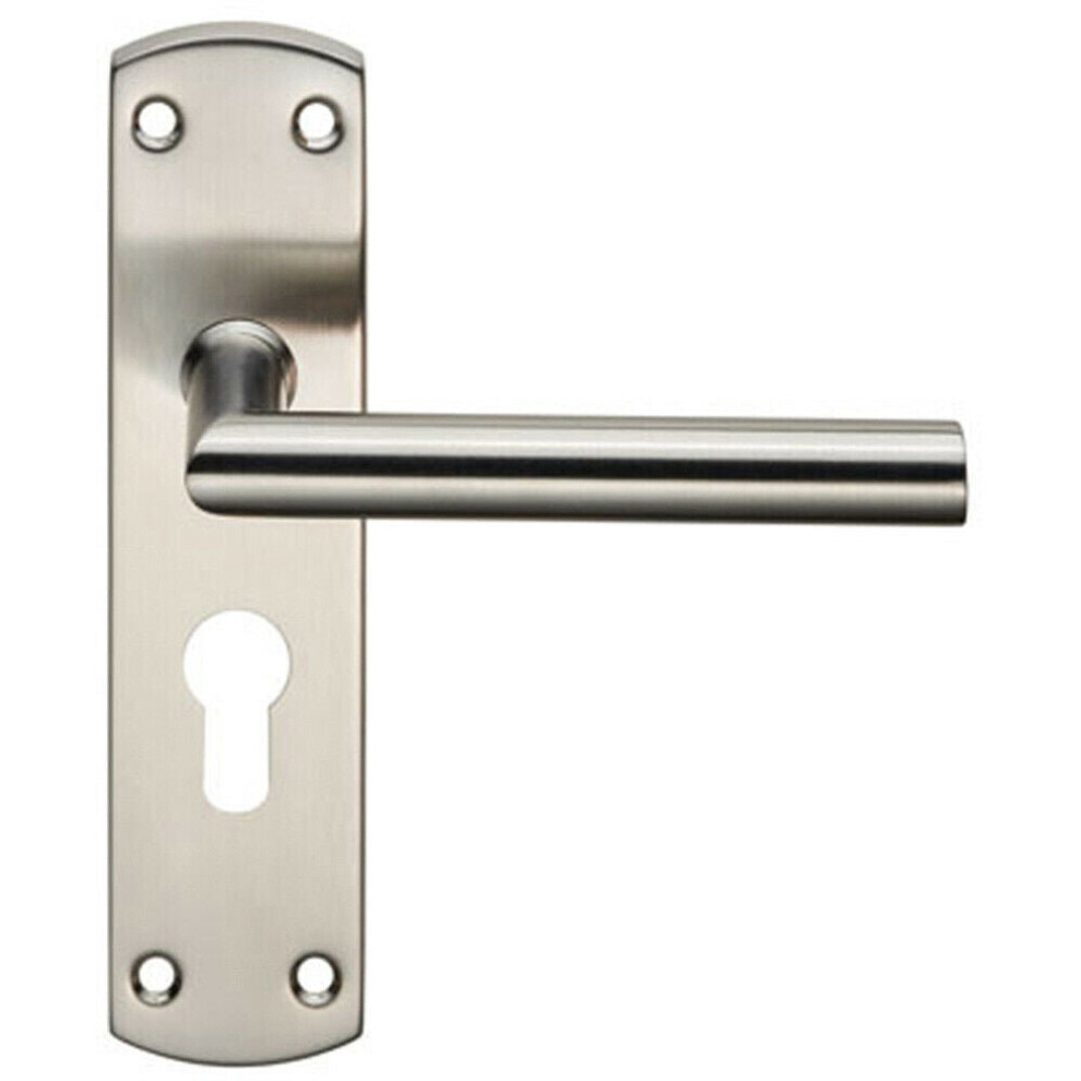 Mitred Lever Door Handle On Euro Lock Backplate 172 X 44Mm Satin Steel 5056492573633