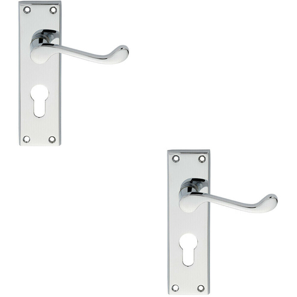 2x PAIR Victorian Scroll Lever on Euro Lock Backplate 150 x 43mm Polished Chrome