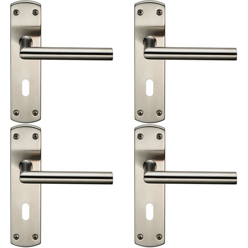 4X Mitred Lever Door Handle On Lock Backplate 172 X 44Mm Satin Stainless Steel 5056524205969