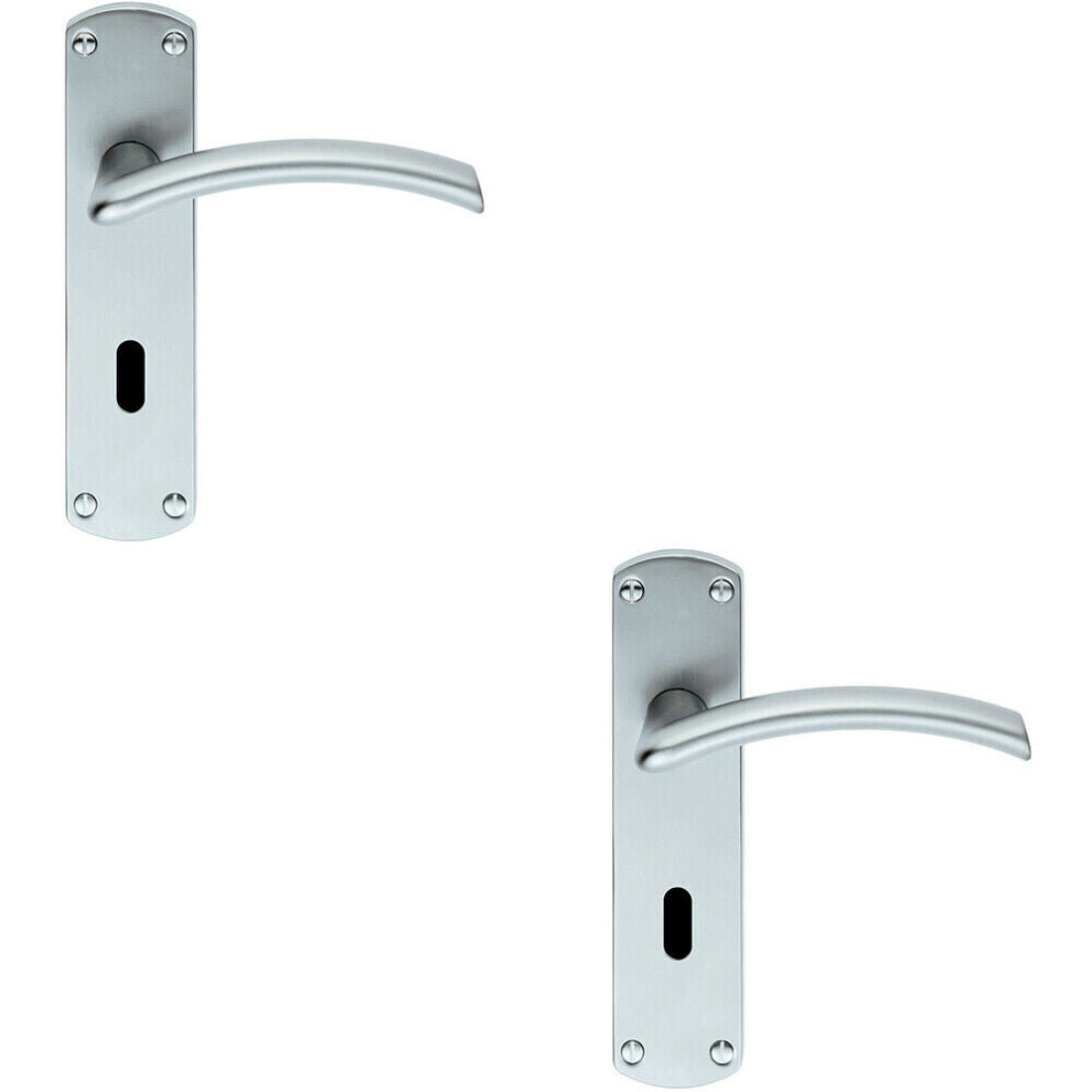 2X Pair Arched Lever On Lock Backplate Door Handle 170 X 42Mm Satin Chrome 5056492593792