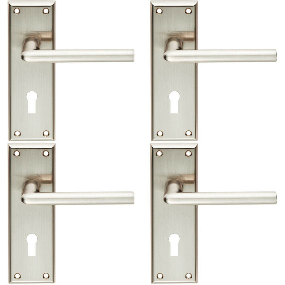 4x PAIR Rounded Lever on Lock Backplate Door Handle 150 x 50mm Satin Nickel