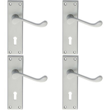 4x PAIR Victorian Scroll Handle on Lock Backplate 150 x 43mm Satin Chrome