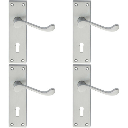 Loops 4x PAIR Victorian Scroll Handle on Lock Backplate 150 x 43mm Satin Chrome