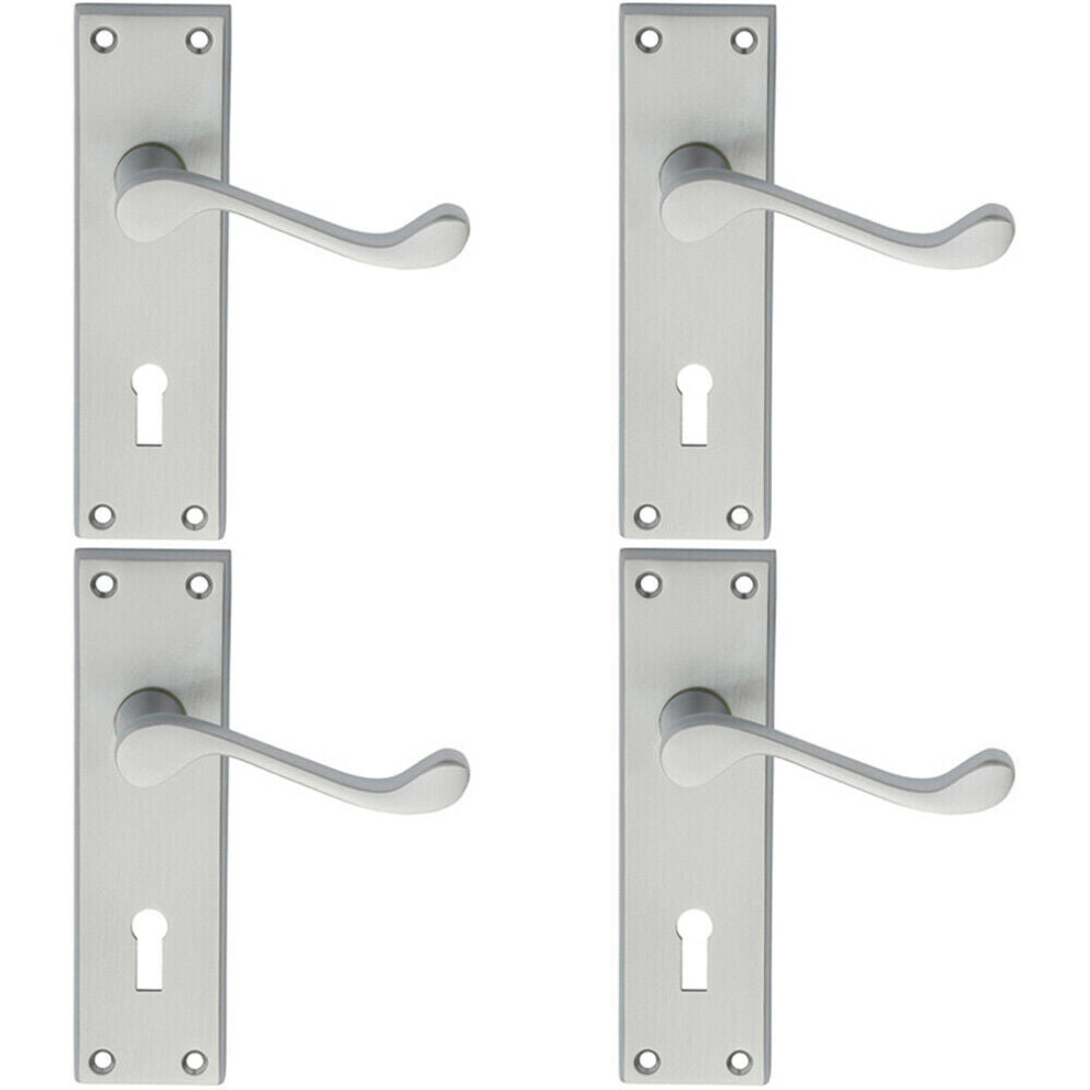Loops 4X Pair Victorian Scroll Handle On Lock Backplate 150 X 43Mm Satin Chrome