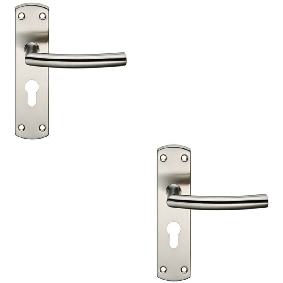 Loops 2X Curved Bar Lever Door Handle On Euro Lock Backplate 172 X 44Mm Satin Steel