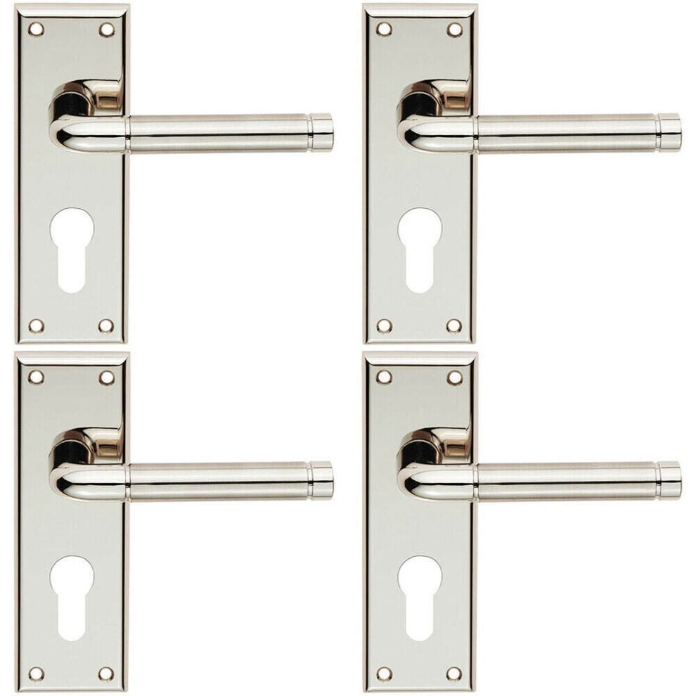 4X Pair Round Bar Lever On Euro Lock Backplate 150 X 50Mm Polished Satin Nickel