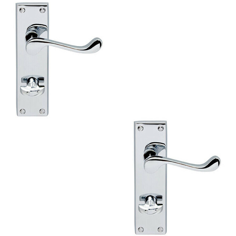 2x PAIR Victorian Scroll Lever on Bathroom Backplate 155 x 41mm Polished Chrome