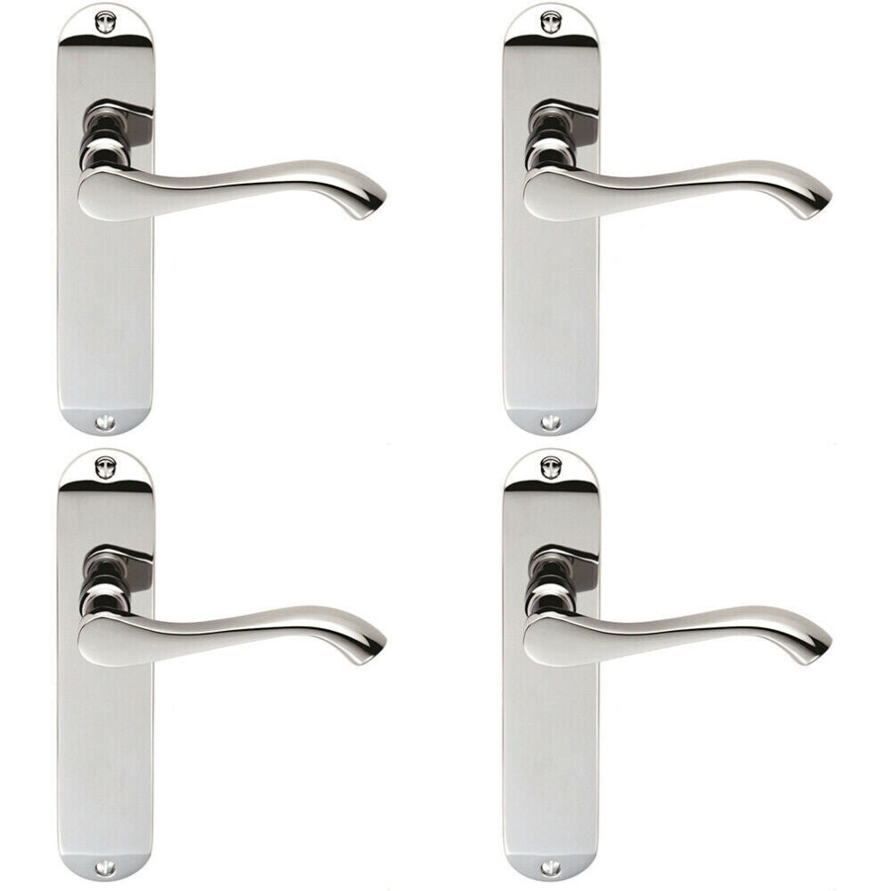 4x PAIR Scroll Lever Door Handle on Latch Backplate 180 x 40mm Polished Chrome