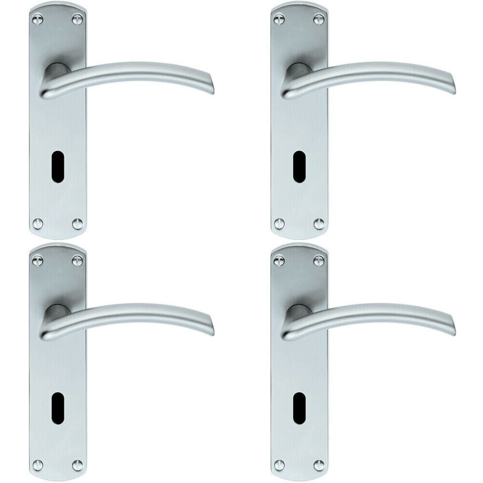 Loops 4X Pair Arched Lever On Lock Backplate Door Handle 170 X 42Mm Satin Chrome