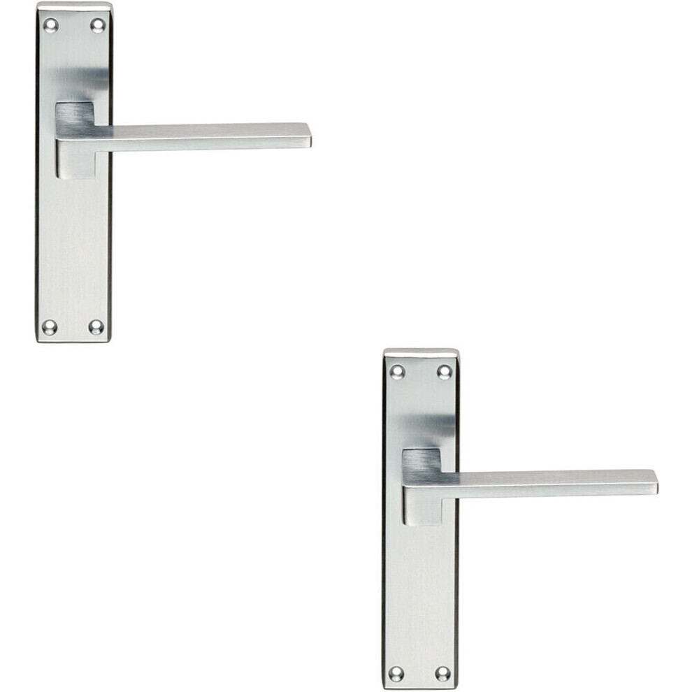 2X Pair Flat Straight Lever On Latch Backplate Handle 180 X 40Mm Satin Chrome
