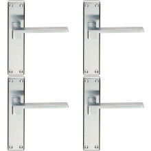 4x PAIR Flat Straight Lever on Latch Backplate Handle 180 x 40mm Satin Chrome