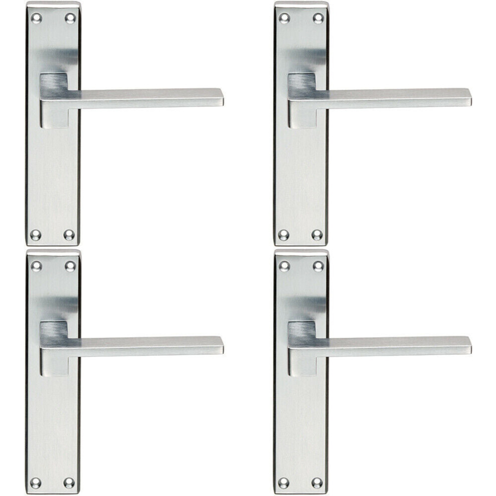 4X Pair Flat Straight Lever On Latch Backplate Handle 180 X 40Mm Satin Chrome 5056524208564