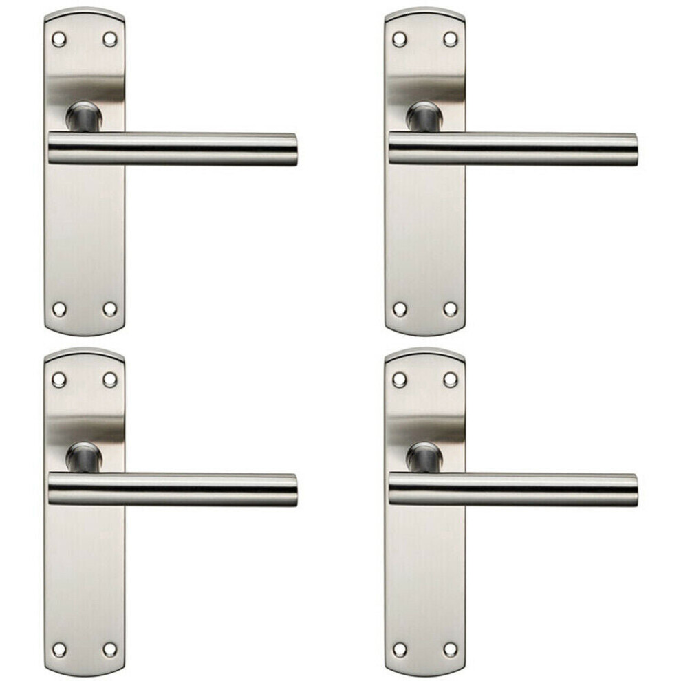 4X Mitred T Bar Lever Door Handle On Latch Backplate 172 X 44Mm Satin Steel 5056524205976