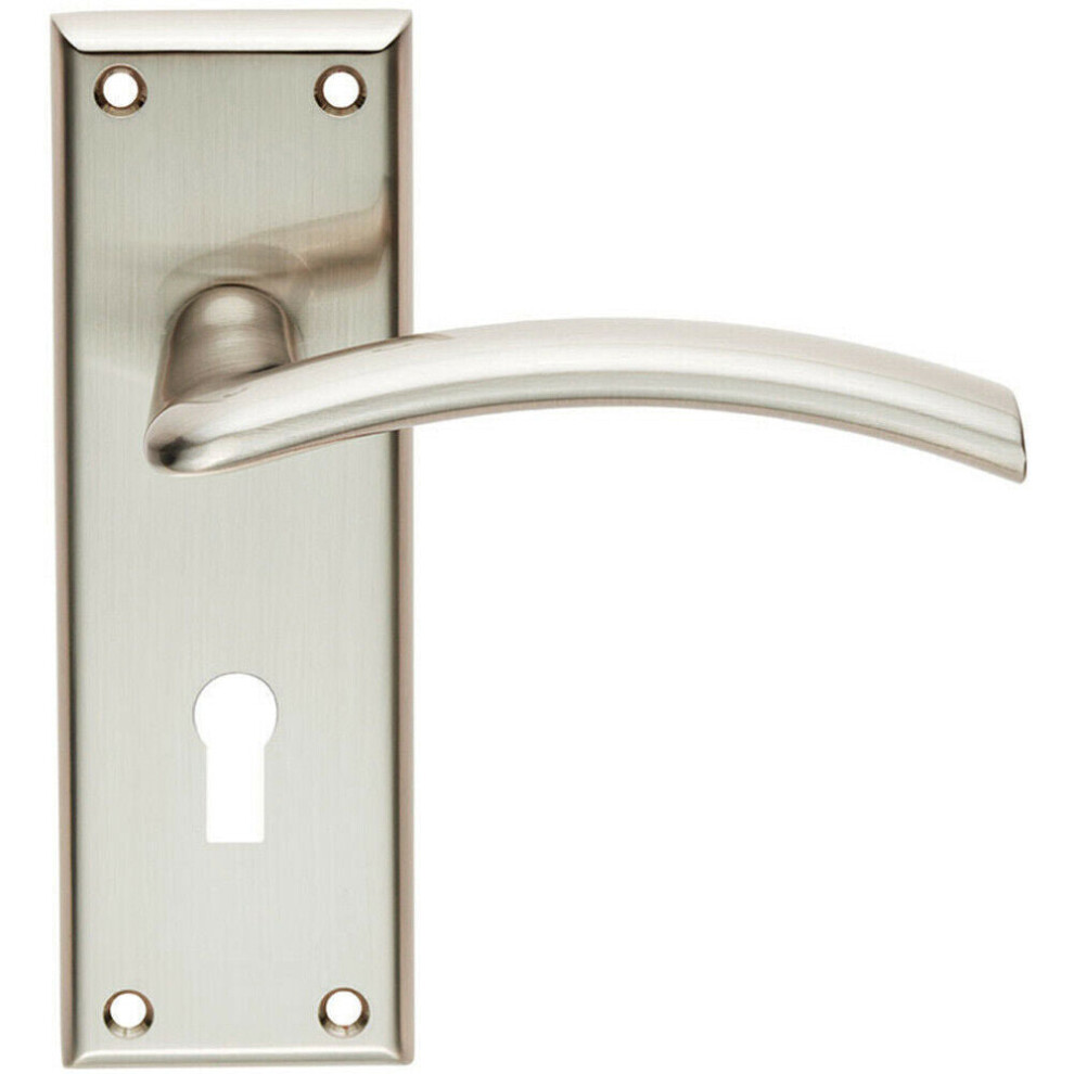 Loops Pair Arched Lever On Lock Backplate Door Handle 150 X 50Mm Satin Nickel