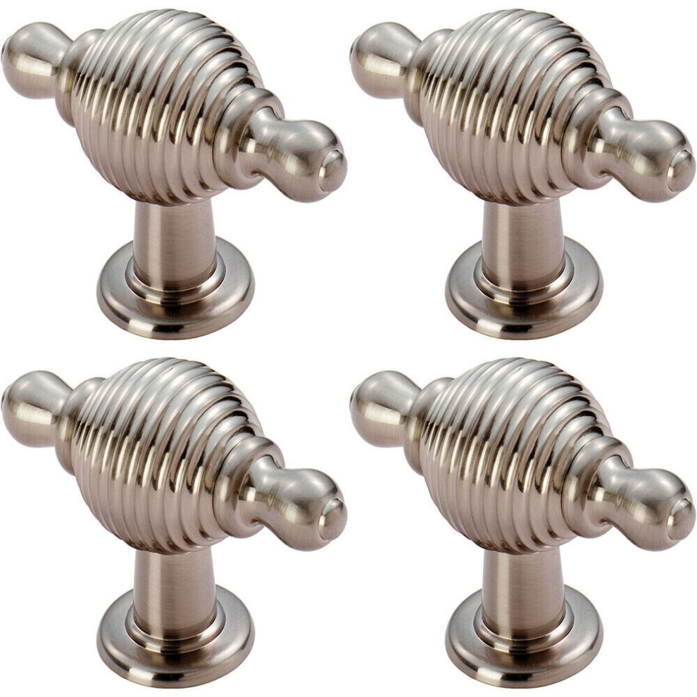 4x Reeded Beehive Style Cabinet Door Knob with Finials 26mm Dia Rose Nickel