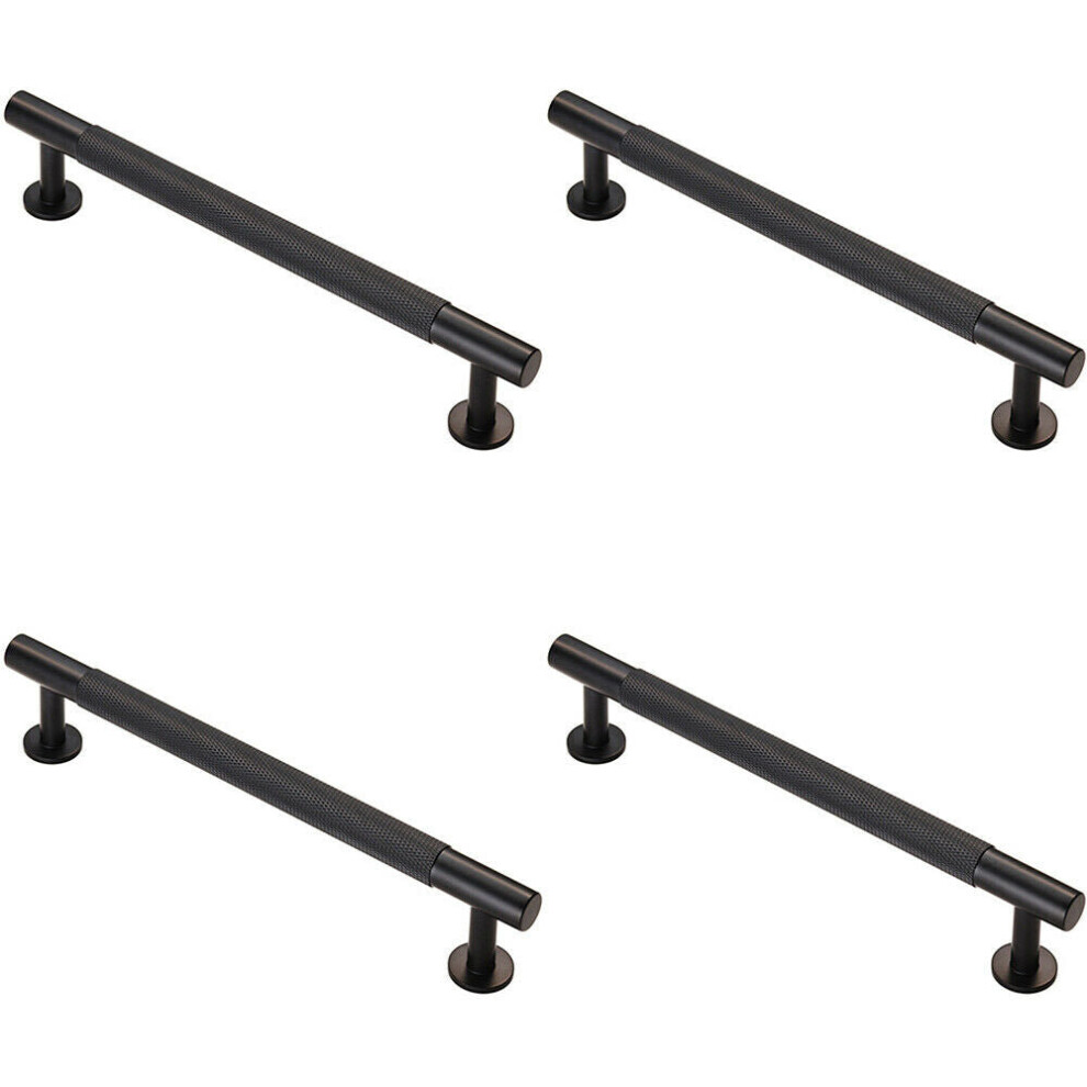 4x Knurled Bar Door Pull Handle 190 x 13mm 160mm Fixing Centres Matt Black