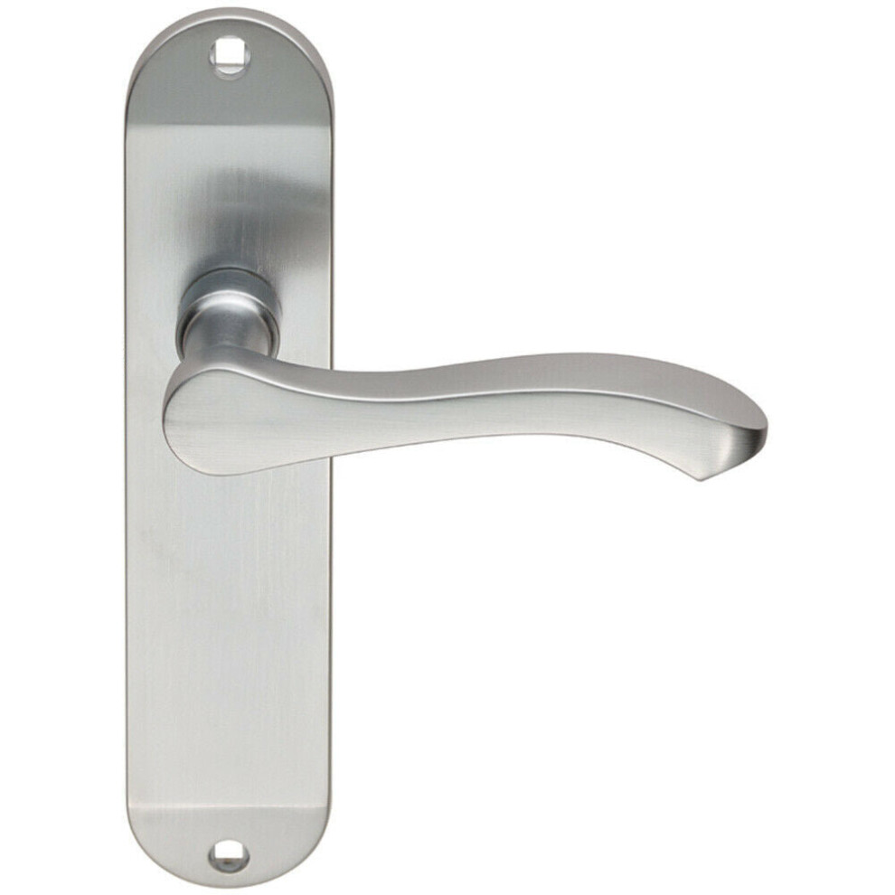 PAIR Scroll Lever Door Handle on Latch Backplate 180 x 40mm Satin Chrome