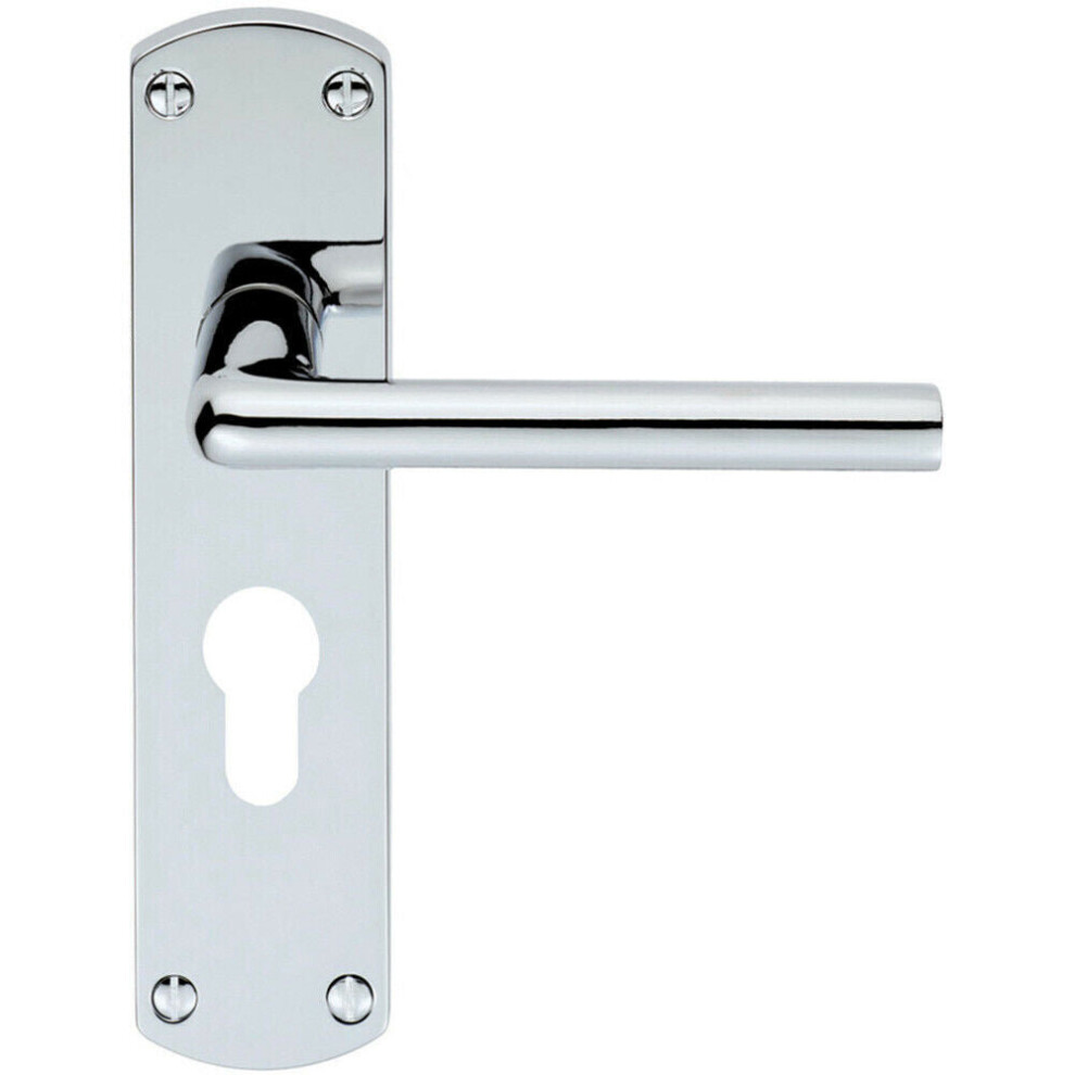 Rounded Straight Bar Lever on Euro Lock Backplate 170 x 42mm Polished Chrome