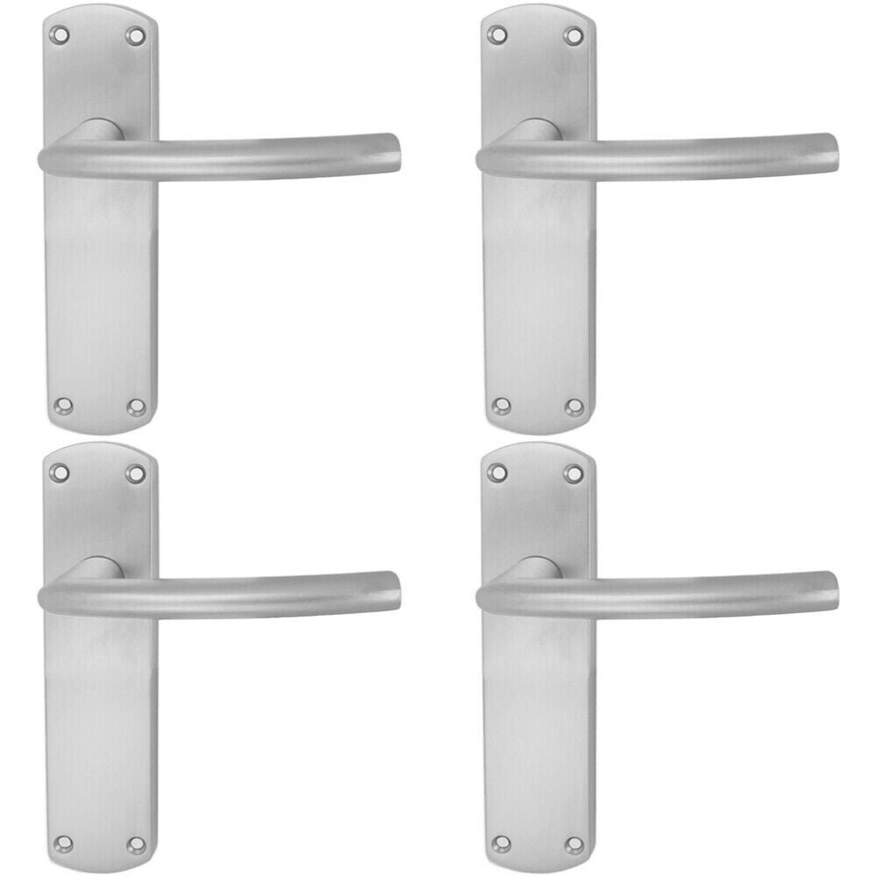 4x Curved Bar Lever on Latch Backplate Door Handle 170 x 42mm Satin Chrome