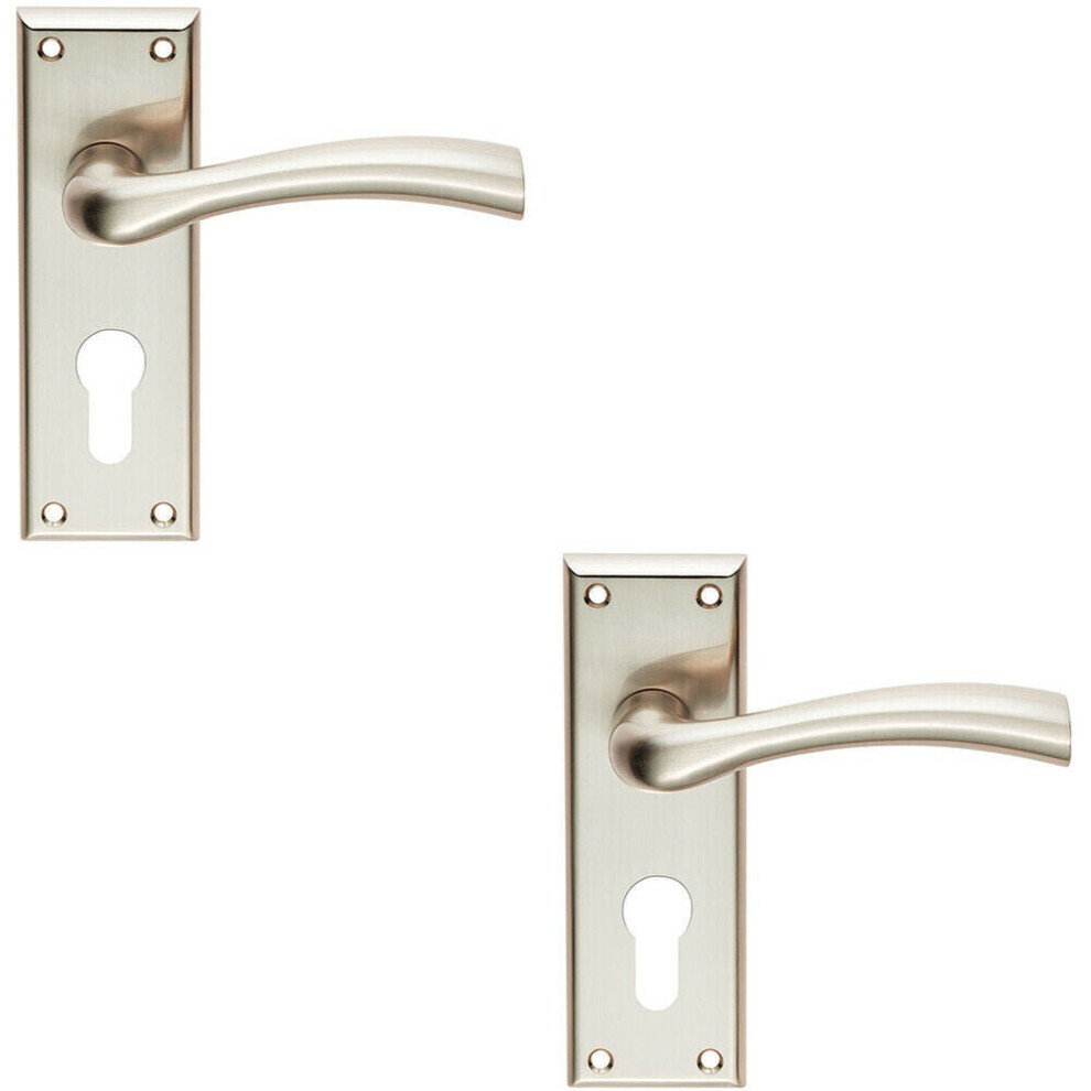 2x Chunky Curved Tapered Handle on Euro Lock Backplate 150 x 50mm Satin Nickel