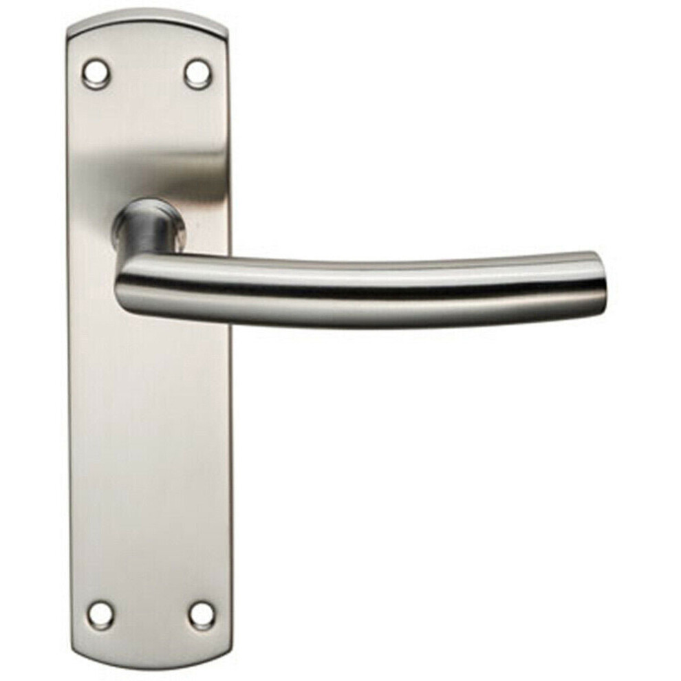 Curved Bar Lever Door Handle On Latch Backplate 172 X 44Mm Satin Steel
