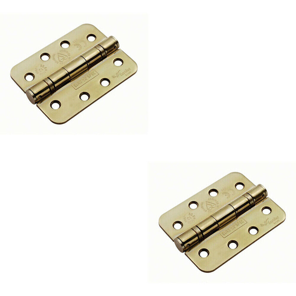 2x PAIR 102 x 76 x 3mm Ball Bearing Hinge Rounded Stainless Brass Interior Door