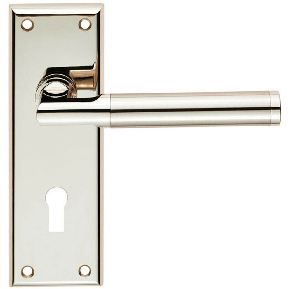 Loops Round Bar Section Handle On Lock Backplate 150 X 50Mm Polished Satin Nickel