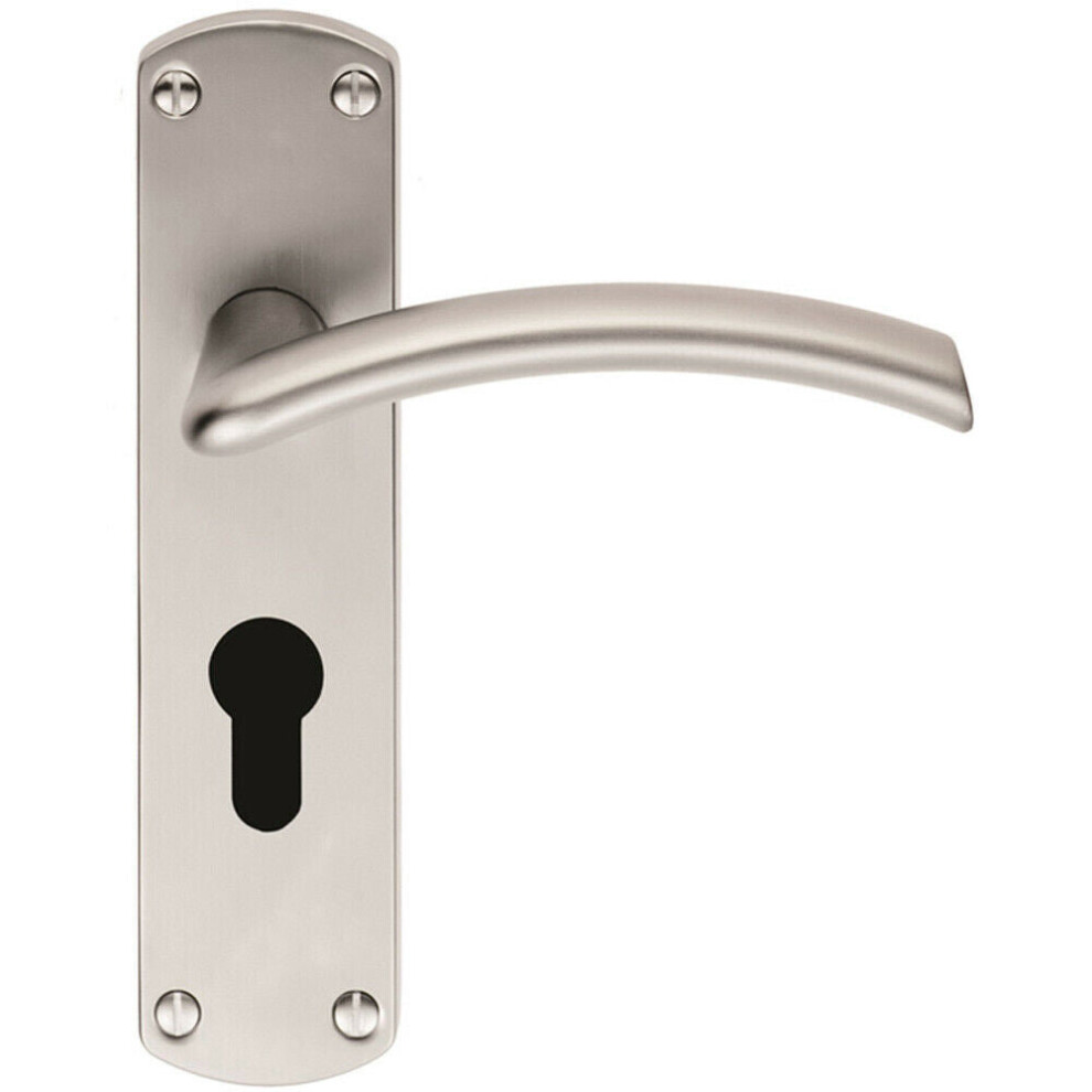 Arched Lever on Euro Lock Backplate Door Handle 170 x 42mm Satin Chrome