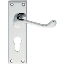 PAIR Victorian Scroll Lever on Euro Lock Backplate 150 x 43mm Polished Chrome