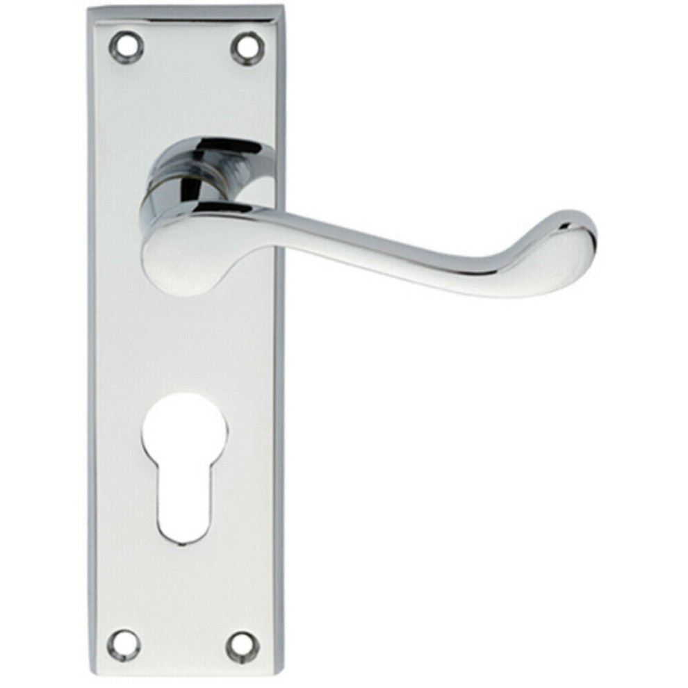 Pair Victorian Scroll Lever On Euro Lock Backplate 150 X 43Mm Polished Chrome 5056492578003