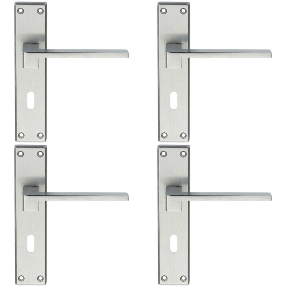 4x PAIR Flat Straight Lever on Lock Backplate Handle 180 x 40mm Satin Chrome