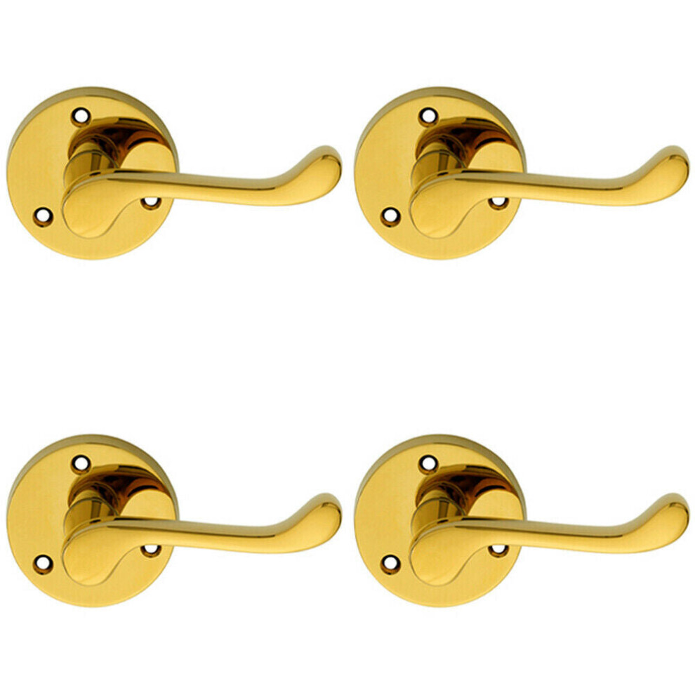 4x PAIR Victorian Scroll Lever on 58mm Round Rose Polished Brass Door Handle